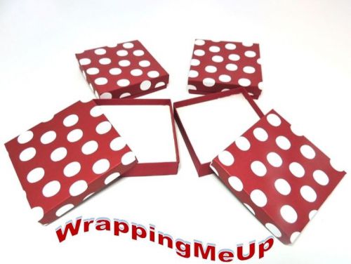 100 -3.5x3.5 RED Polka Dot, Cotton-Lined Jewelry Presentation Boxes