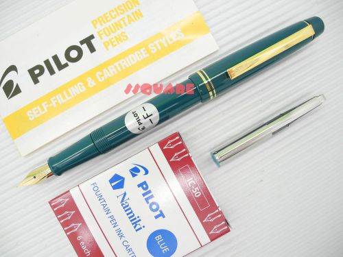 Pilot 78G 22K Gold Fountain Pens, Teal Pen Fine Nib + 6 BLUE IC-50 cartridges