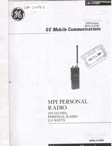 GE Manual #LBI- 31496 MPI Personal radio 403-512 MHz