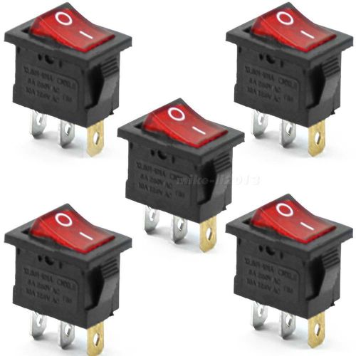 5pcs 3 Pin AC 6A/250V 10A/125V Red ON-OFF SPST Snap in Boat Rocker Switch MKLG