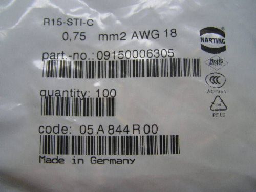 HARTING R15-STI-C 0,75 mm2 AWG 18 MALE CRIMP CONTACT 09150006305