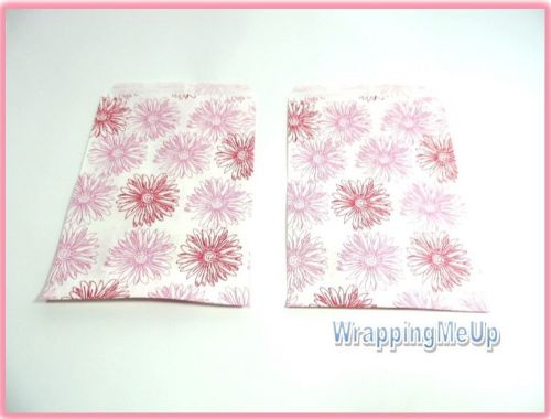 25 -5x7 Pink Flower Print Bags, Retail Paper Gift Bags, Serrated Edge Bags