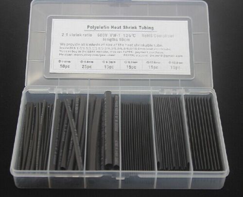 New 6 sizes heat shrink tubing black colors ,?2 ?4 ?6 ?8 ?10 ?12mm 130pcs in box for sale