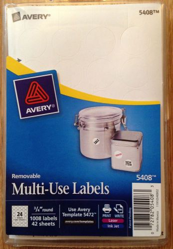 Avery 5408 Print or Write 3/4&#034; Round White Removable Adhesive Labels 31 Sheets