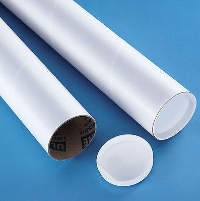 25 3 x 30&#034; White Mailing Tubes with End Caps - .080&#034; thick