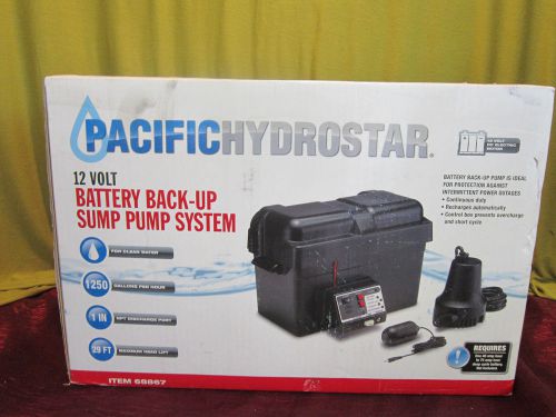 New pacific hydrostar 12 volt battery backup sump pump clean 1250 gph 29&#039; lift for sale