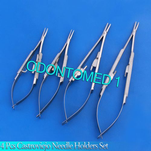 4 ASSORTED CASTROVIEJO MICRO SURGERY NEEDLE HOLDER STR W/ LOCK SURGICAL