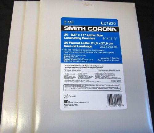 3 Packs Smith Corona Thermal Laminating Pouches 3 mil thick 9x11.5&#034; Total Qty 60