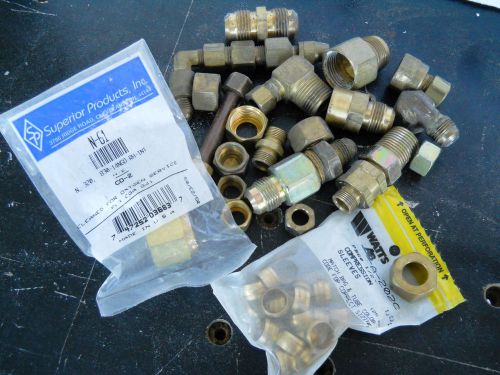 ASSORTED BRASS FITTINGS, 1/2&#034; COMPRESSION SLEEVES, etc.