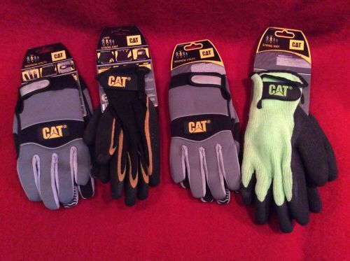 Lot 4 pairs new cat work gloves sz large neoprene utility &amp; string knit leather for sale