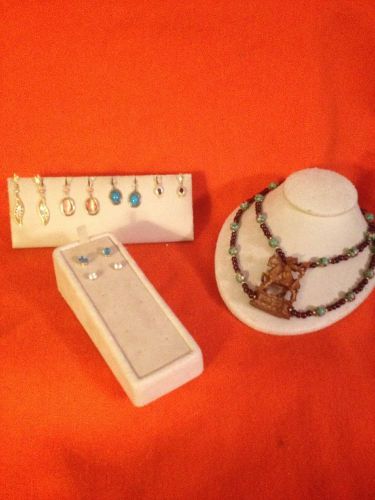 Lot Of Three Sand Color Jewelry Displays : Necklace, Dangling Earrings &amp; Studs