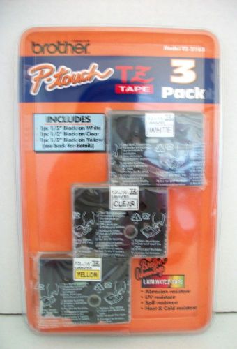 Brother P-Touch TZ-2163 TZ-Tape 3 Pack Black on White,Clear, &amp; Yellow Label Tape