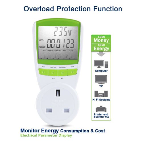 Electrical Power Meter Energy Monitor KWh UK Plug-in Power Meter Socket Ваттметр
