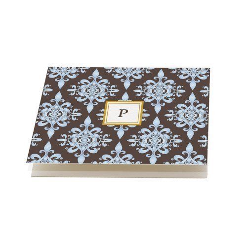 NEW Blue and Chocolate &#039;Floral&#039; Folded Note Cards, Set of 12 Monogrammed &#039;P&#039; w