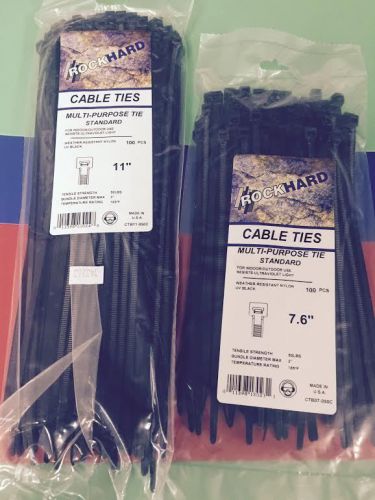 11&#034;and 7&#034; MADE IN USA INDUSTRIAL BLACK WIRE CABLE UV NYLON TIE WRAPS 100 PACK