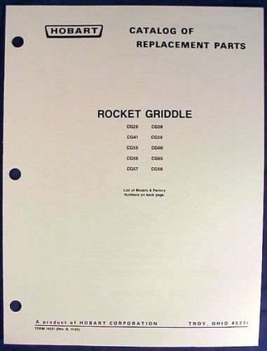 Hobart Rocket Griddle CG Series Various Models Catalog of Replacement Parts