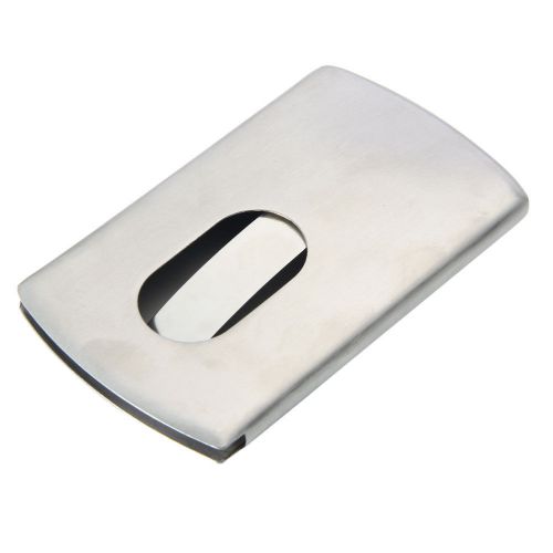 Stainless Card Holder Thumb Slide Out Steel Pocket Business ID Credit Case