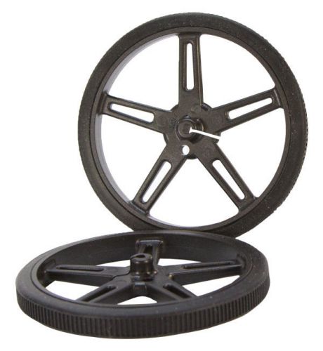 70mm diameter x 3mm bore black plastic robot wheels - pair (#595658) for sale