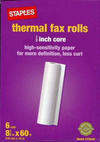 NEW 6 Thermal Fax Rolls 1/2-inch Core   472645 18230-cc Staples Brand