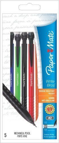 Paper Mate Write Bros. 0.7mm Mechanical Pencils, 5 Assorted Pencils (74402)