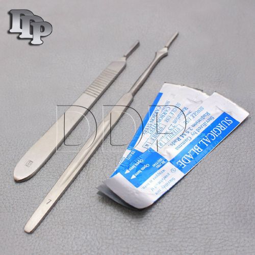 2 Stainless Steel Scalpel Handle #7, #3 + 20 Surgical Sterile Blades #15