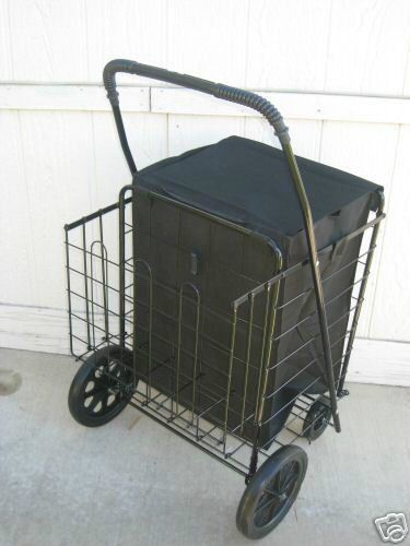 Black solid metal folding shopping /grocerycart w/double basket ~ n black liner for sale