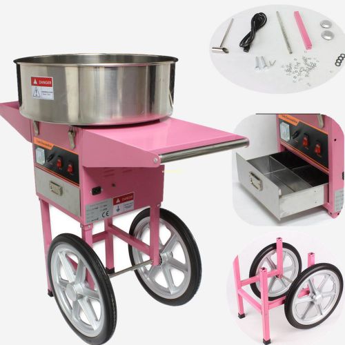 1050W Commercial Cotton Candy Machine Floss Maker W/ Cart Stainless Drawer