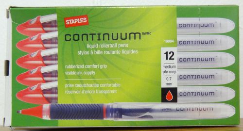 Staples Continuum Rollerball Pens, Medium Point 0.7 mm, Red, Pack of 12 - 18884