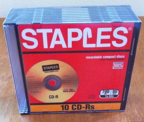 NEW Staples Recordable 700 MB / 80 min Compact Discs CD-Rs - 10 pack