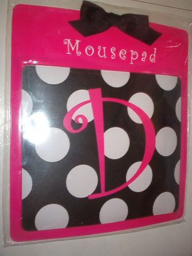 MONOGRAMMED POLKA DOT MOUSE PAD  BLACK WITH THE LETTER D