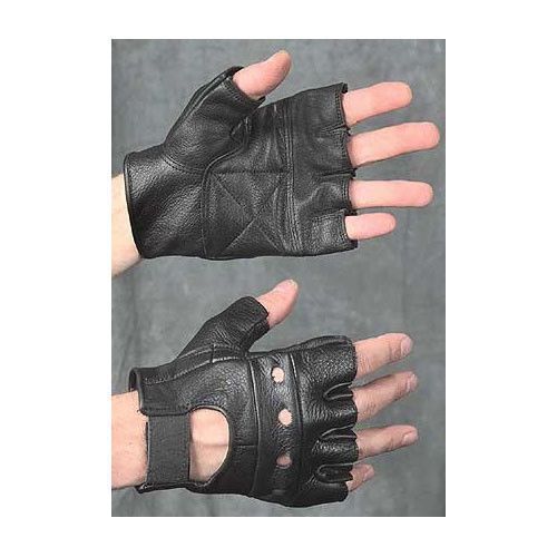 Black Leather Fingerless Half Bike Biker Weight Lifting Gloves Goth Punk Metal