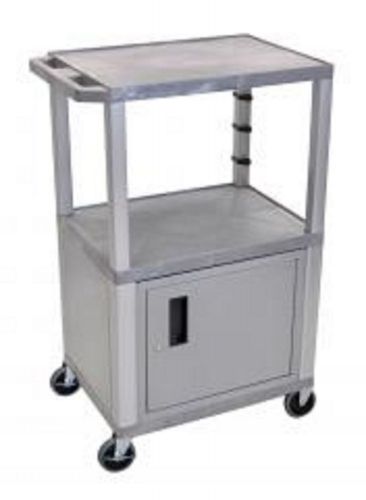 H. wilson gray tuffy av cart w/ cabinet 3 shelves nickel legs for sale