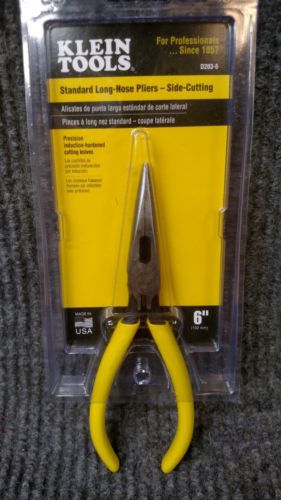 Klein Tools D203-6 Standard Long-Nose Pliers Side-Cutting Yellow 6-Inches