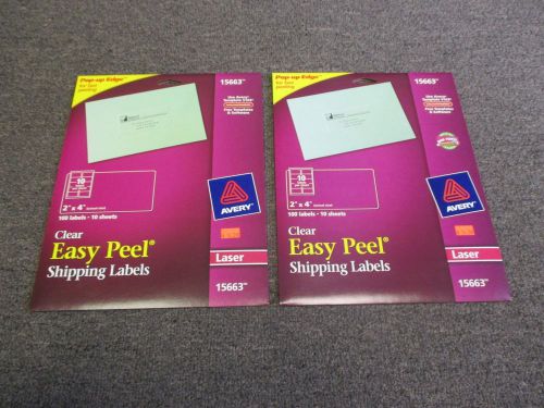 Lot 2 - Avery 15663 Labels 2&#034; x 4&#034; 200 Clear Easy Peel Shipping Labels Laser