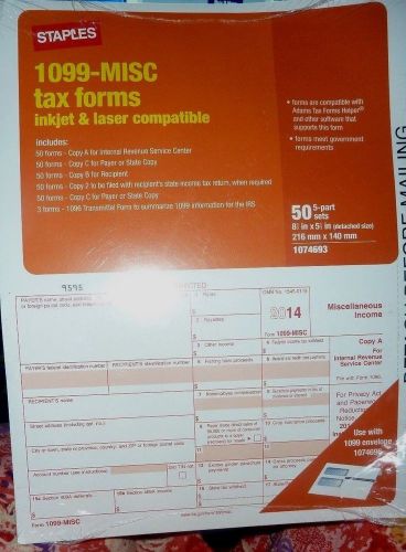 1099 Misc Tax Forms Tax Year 2014 1099  / 50  5-part Sets