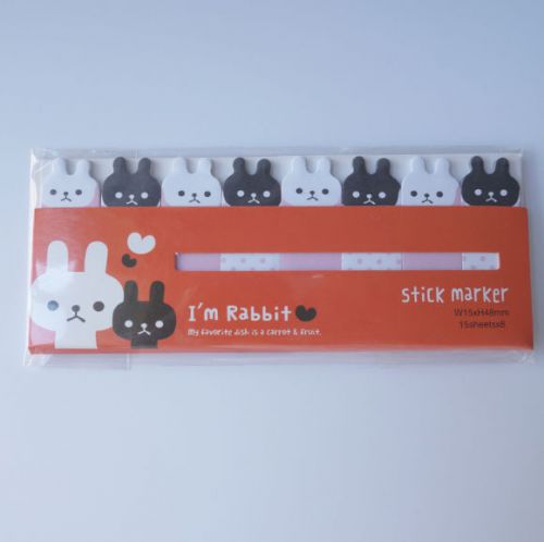 Cute Black &amp; White Rabbits Sticky Notes for Bookmark Memo - 8 styles x 15 sheets