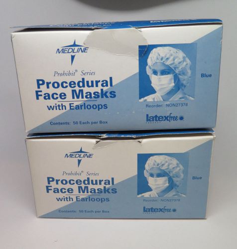 FACE MASK w/Earloops MEDLINE PROCEDURAL Non27378 Latex free Box of 50 - 2 Boxes