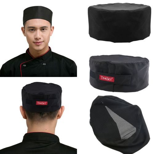 5 PCs Black TINKSKY Top Skull Cap with Adjustable Strap Catering Chefs Hat