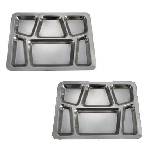 SET OF 2 - 6 Compartment Cafeteria Food Tray, Cafeteria Eating Mess Tray -