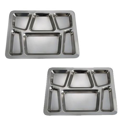 SET OF 2 - 6 Compartment Cafeteria Food Tray, Cafeteria Eating Mess Tray -
