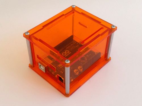 Acrylic enclosure for arduino uno project transparent orange made in usa 2x high for sale