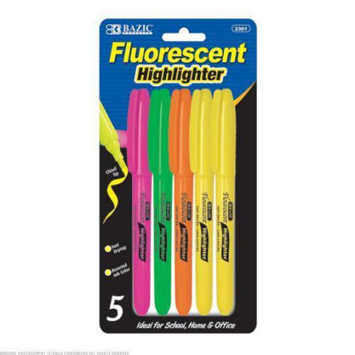 BAZIC Pen Style Fluorescent Highlighter with Pocket Clip 24 Packs of 5 2301-24