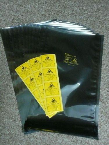 8&#034; x 16&#034; Open-Top Static Shielding Bags with 2x2 ESD Warning Labels (lot of 12)