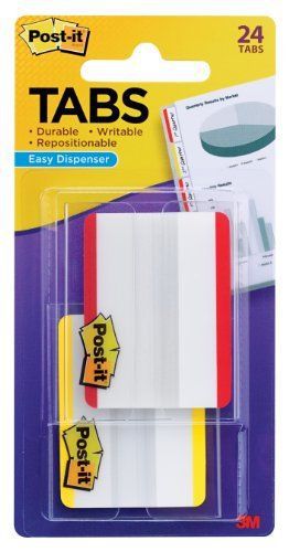 Post-it Tabs, Lined, Red, Yellow, 2 Inches, 12 Tabs Per Color, 2 Dispensers per