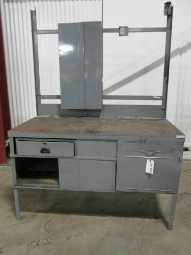 Steel Workbench 60&#034;L x 30&#034;D x 36&#034;H With Headboard /Cabinet - Used - AM14236