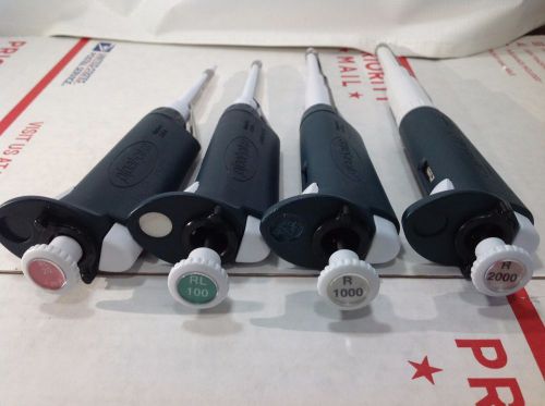 Set of 4 rainin pipet plus pipettes r20, rl100, r1000, r2000 pipettor # 7 for sale