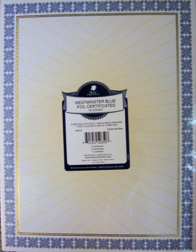 Great Papers! Westminster Blue &amp; Gold Foil Certificate; 15 ct 8.5&#034; X 11&#034;