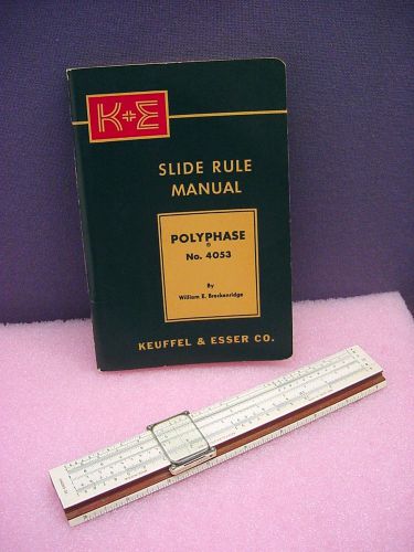VERY SCARCE K &amp; E  VINTAGE 6-1/2 IN. POLYPHASE SLIDE RULE - N4053-2 WITH MANUAL