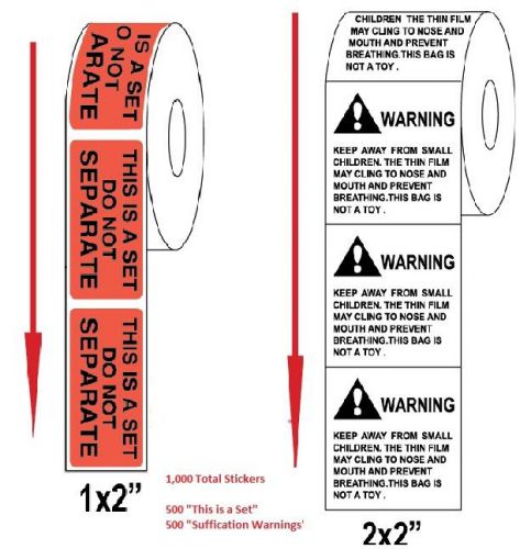 500 &#034;suffocation warning&#034; + 500 &#034;do not separate&#034; self adhesive shipping labels for sale