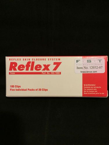 New Reflex Stainless Steel Wound Clips, 100-7mm Clips. Five 20 Clip Packs